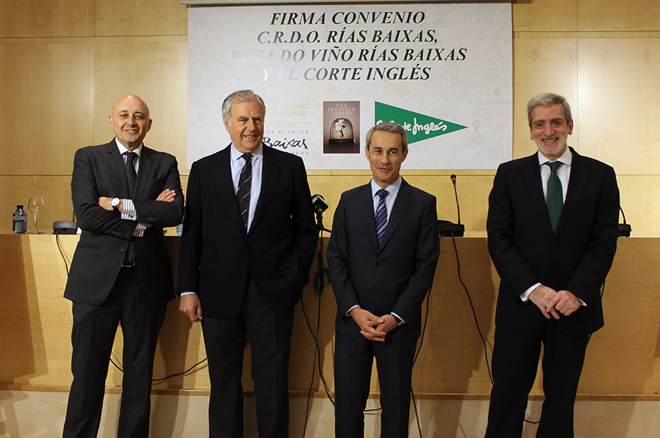 Ruta do Viño Rías Baixas and the Regulatory Council sign an agreement in collaboration with El Corte Inglés, to develop wine and gastronomical activities